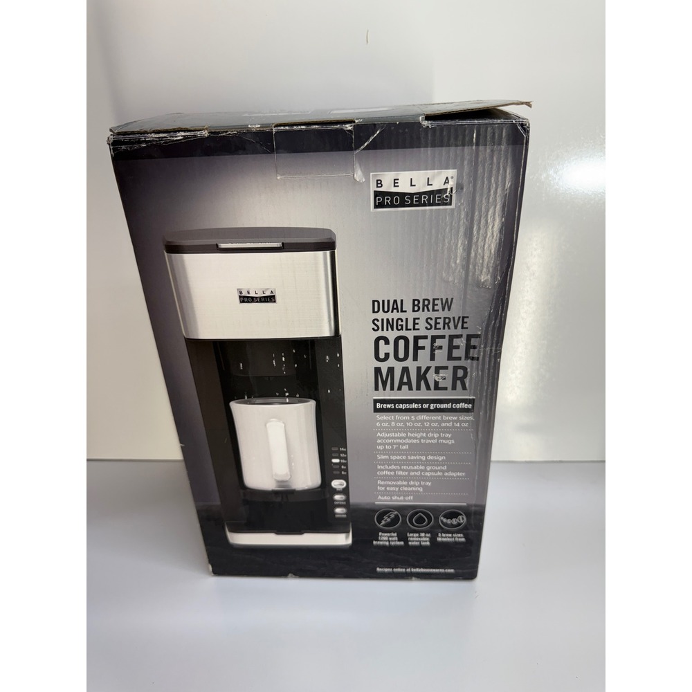 Bella Pro Series Dual Brew Single Serve Coffee Maker 90192 Stainless Steel Black